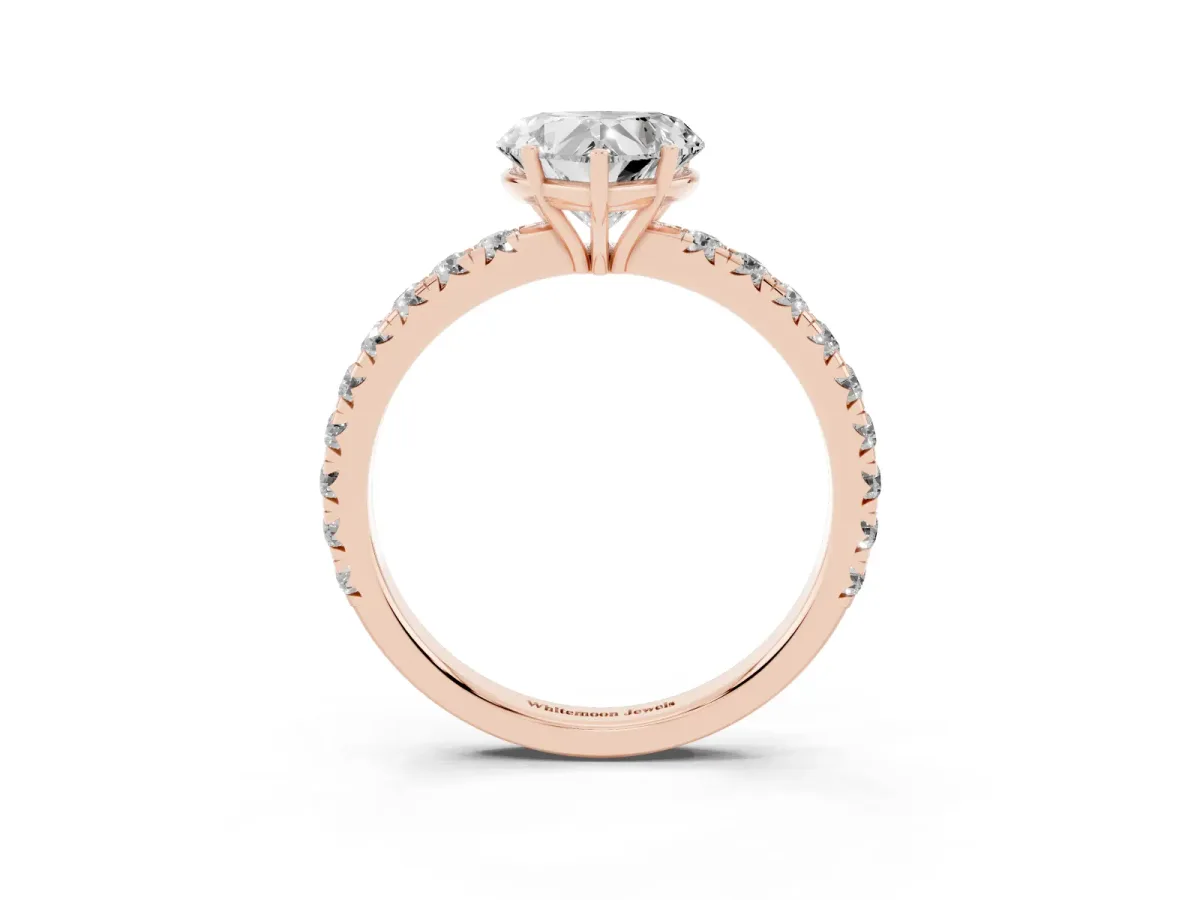 Heart Cut Diamond Pavé Solitaire Engagement Ring with Four-Prong Setting Rose gold
