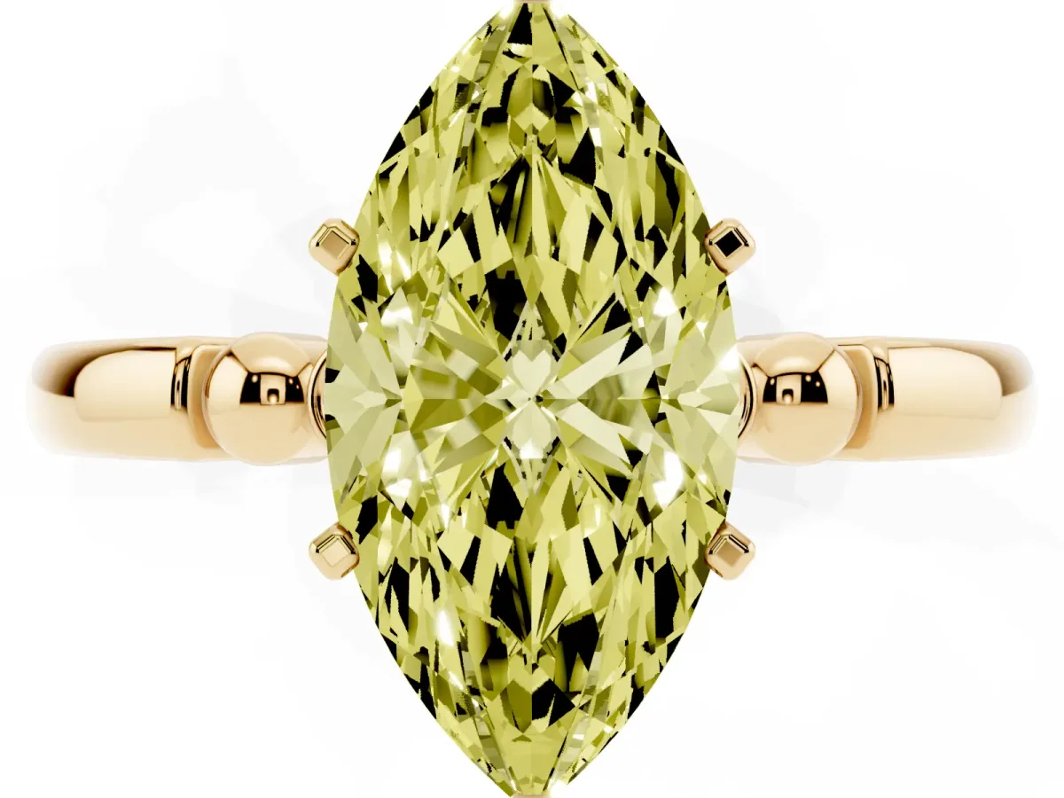 Fancy Yellow Marquise Cut Solitaire Beaded Band with Four-Prong Setting Yellow gold
