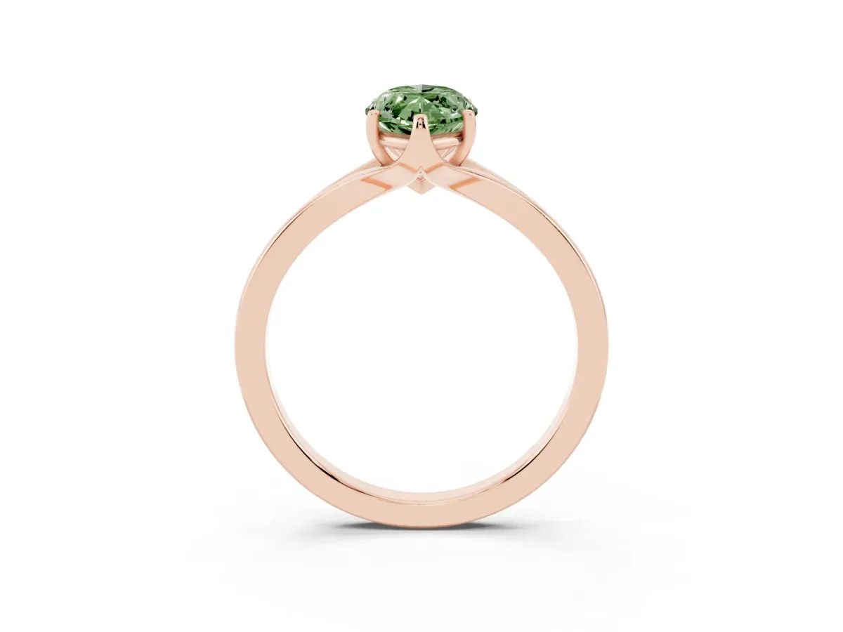 Fancy Green Marquise Cut Solitaire Diamond Ring with Six-Prong Setting and Tapered Band Rose gold