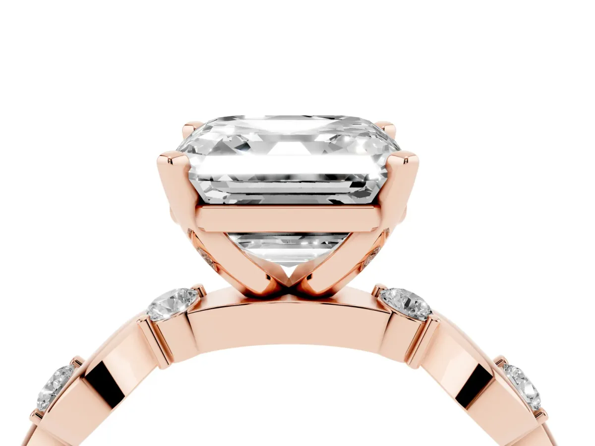 Asscher Cut Diamond Solitaire Twisted Band with Round Accents and Prong Setting Rose gold
