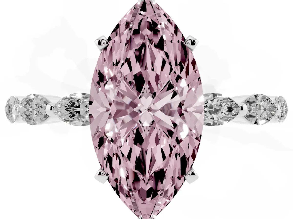 Fancy Pink Marquise Cut Diamond Ring with Marquise Side Stones and Prong Setting Platinum