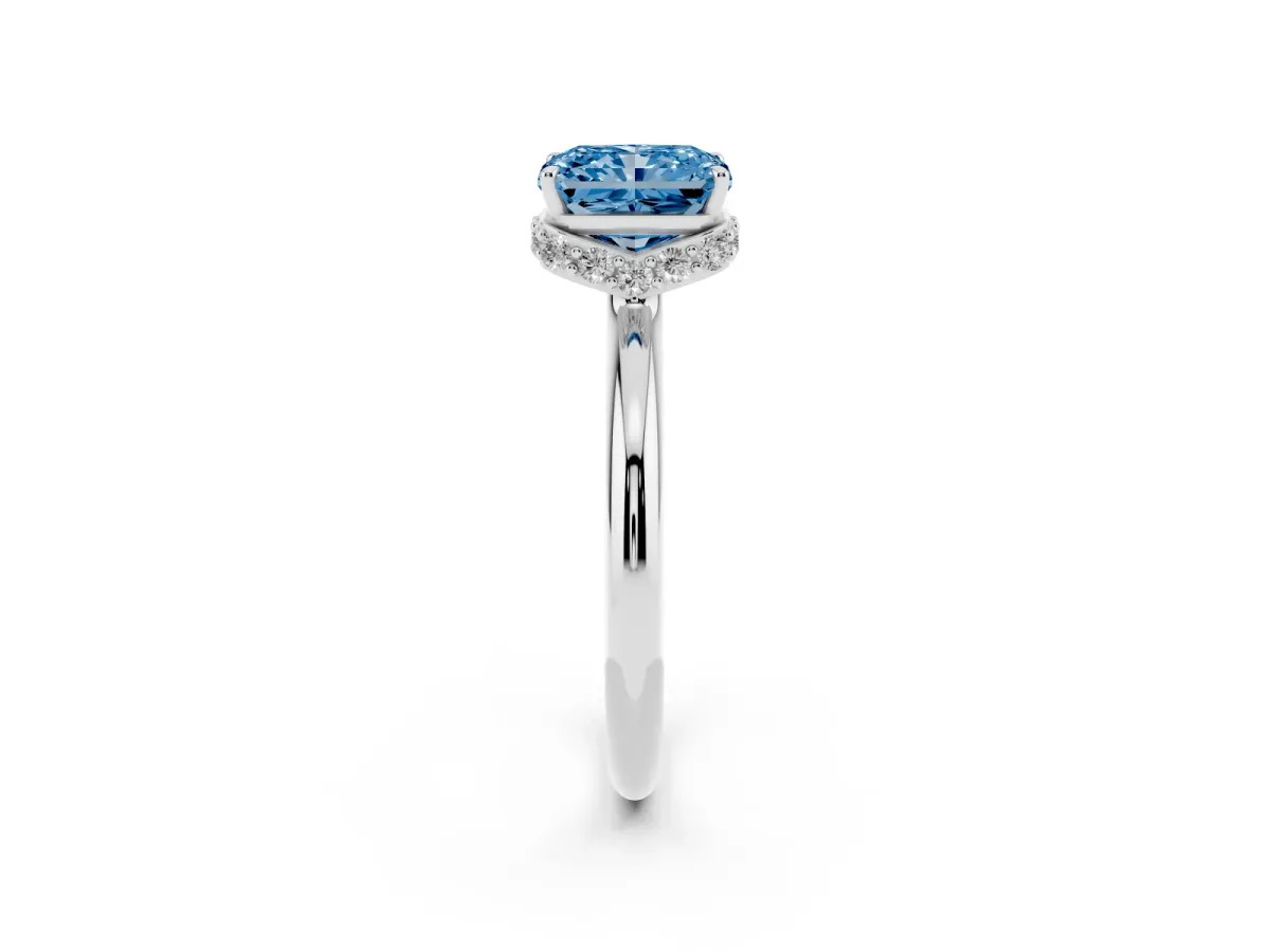Fancy Blue Radiant Cut Brilliant Solitaire Engagement Ring with Six-Prong Setting and Classic Band Platinum