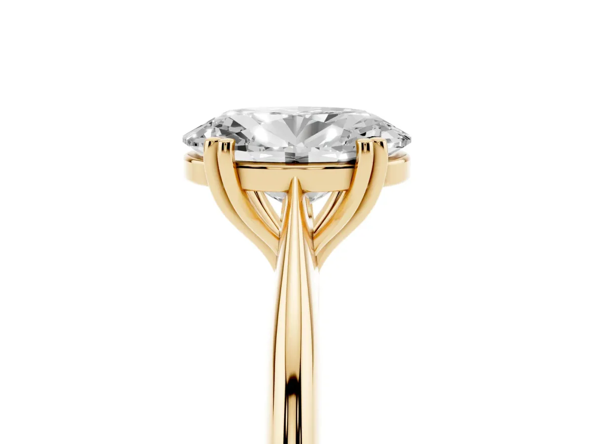 Oval Cut Solitaire Diamond Ring with Six-Prong Setting and Classic Band Yellow gold