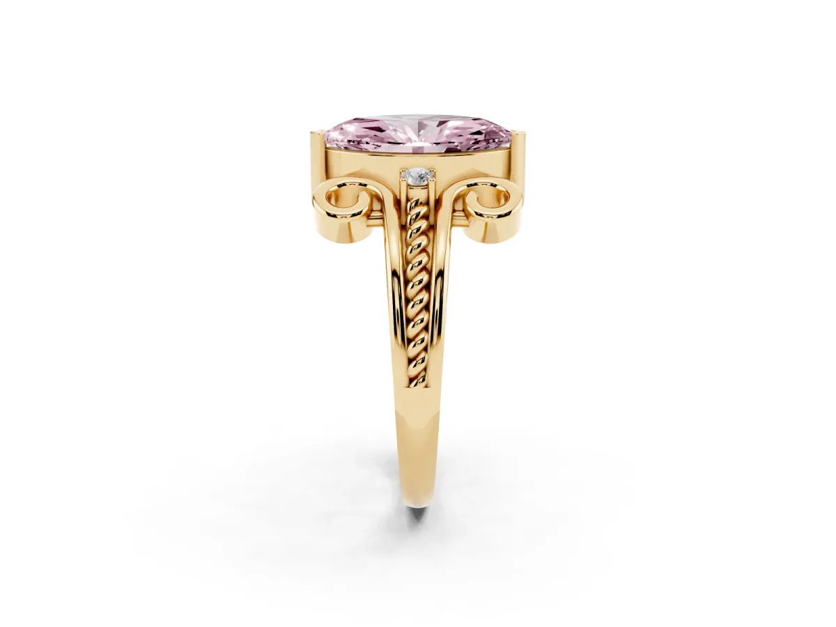 Fancy Pink Marquise Cut Solitaire Twisted Band Scroll Prong Ring Yellow gold
