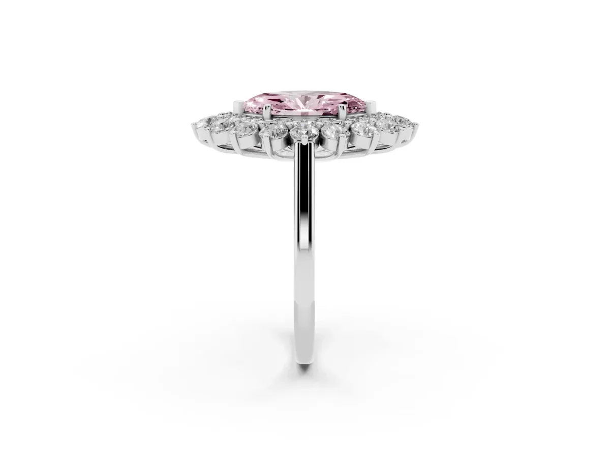 Fancy Pink Marquise Cut Diamond Floral Double Halo Engagement Ring with Prong Setting Silver