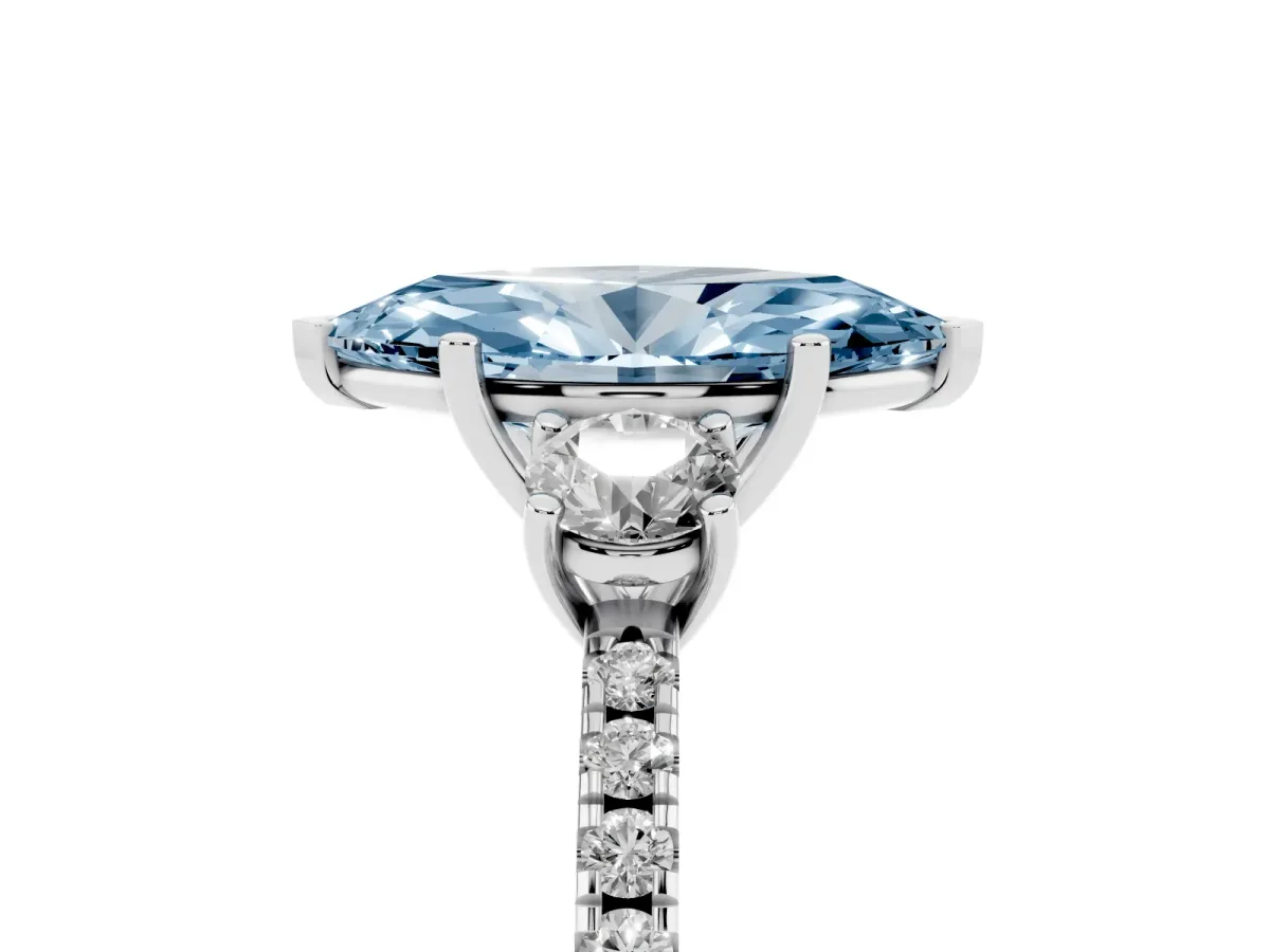 Fancy Blue Three-Stone Marquise Cut Cut Diamond Pavé Band with Prong Setting Platinum