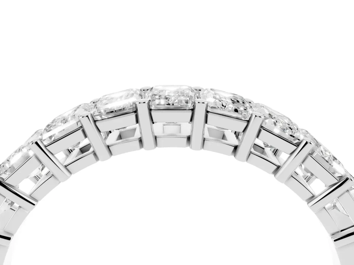 Emerald Cut Diamond Prong-Set Eternity Band Silver