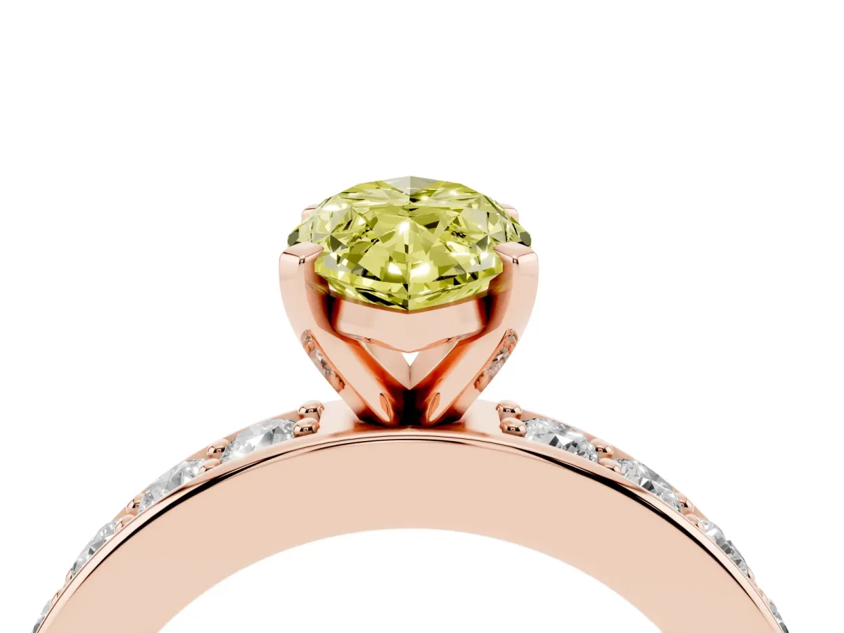Fancy Yellow Marquise Cut Diamond Engagement Ring with Channel Set Round Band and Prong Setting Rose gold