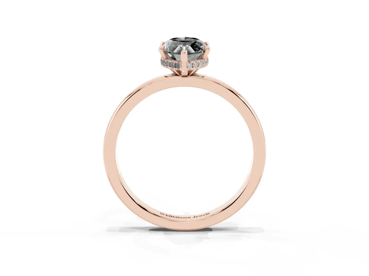 Fancy Black Marquise Cut Solitaire Engagement Ring with Cathedral Band and Four-Prong Setting Rose gold