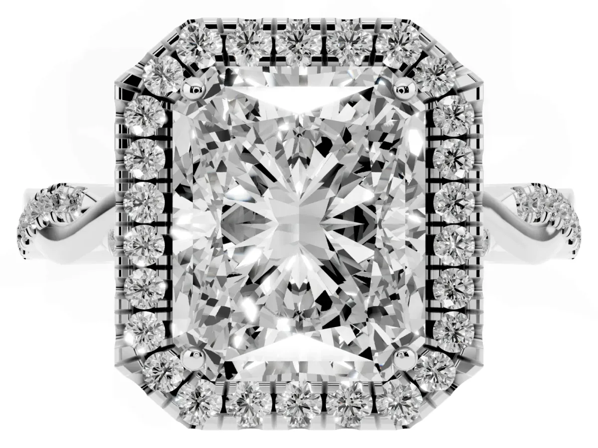 Radiant Cut Halo Twist Band Solitaire Ring Silver