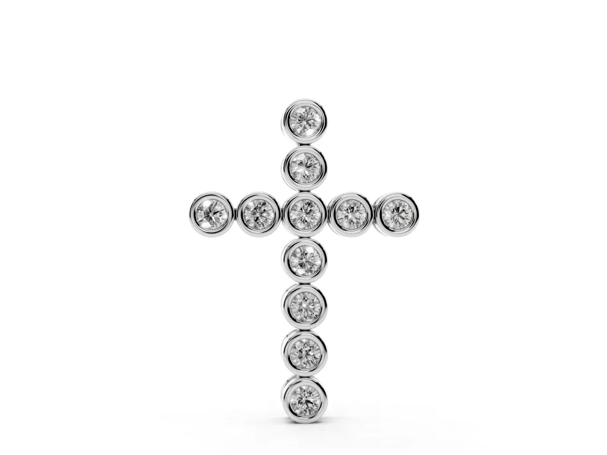 Bezel-Set Round Diamond Cross Pendant Silver