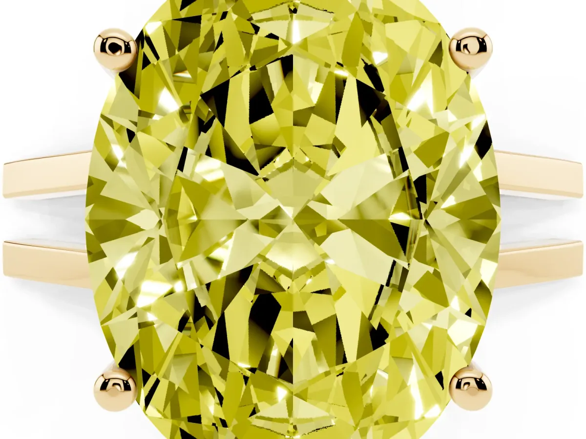 Fancy Yellow Oval Cut Cut Diamond Solitaire Engagement Ring with Tapered Plain Band and Four-Prong Setting Yellow gold