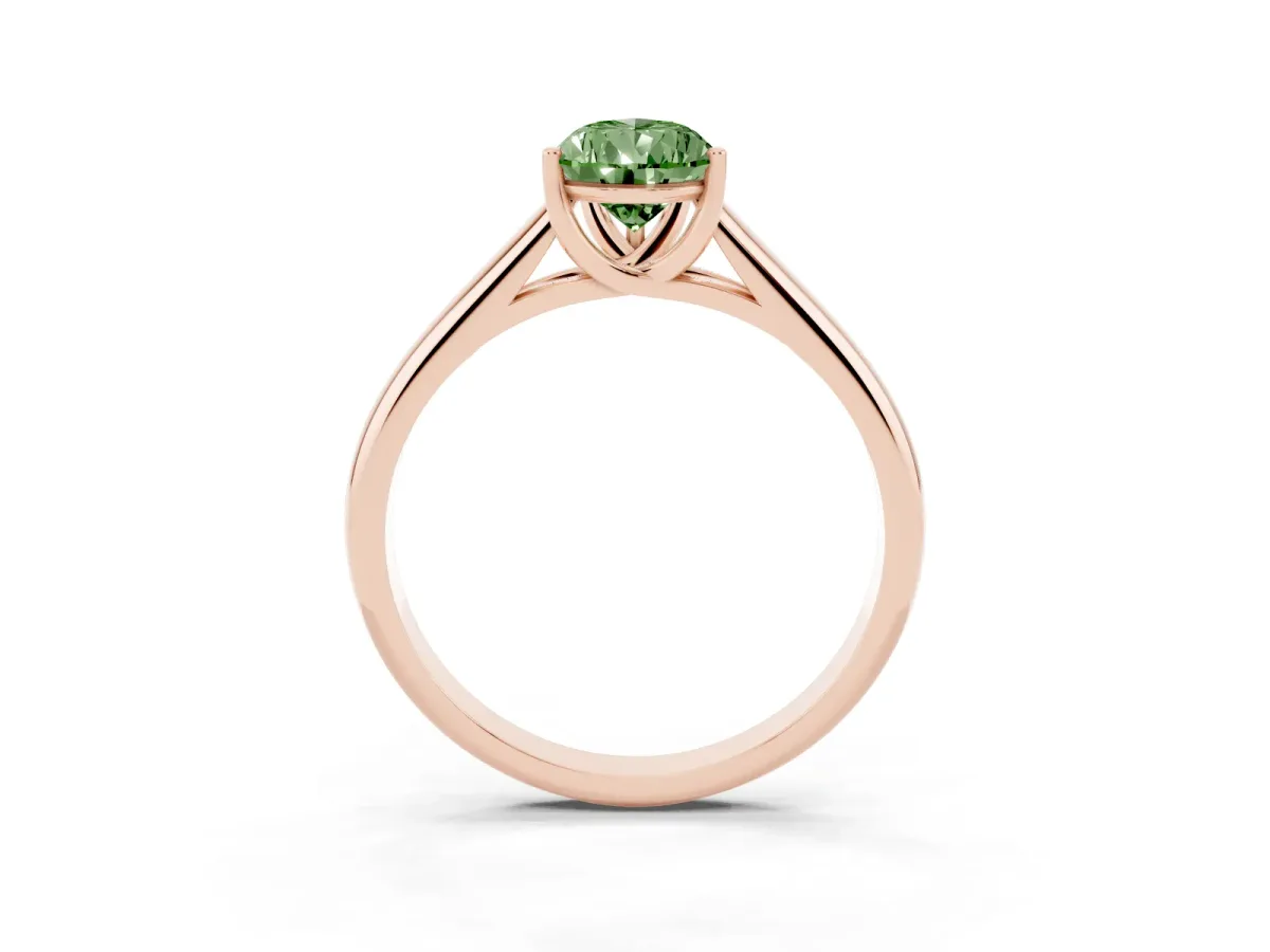 Fancy Green Pear Cut Solitaire Engagement Ring with Tapered Band and Four-Prong Setting Rose gold