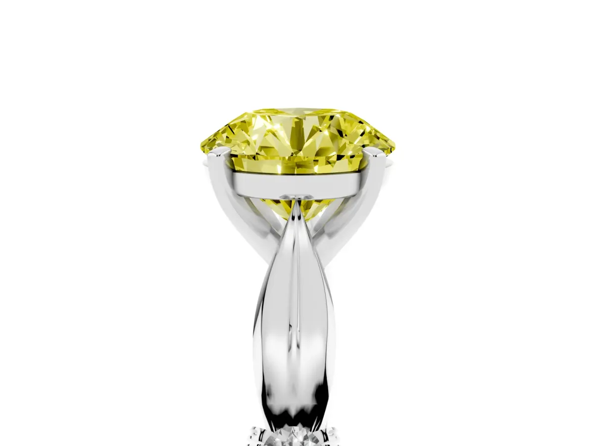 Fancy Yellow Round Cut Solitaire Diamond Twisted Band with Four-Prong Setting Platinum