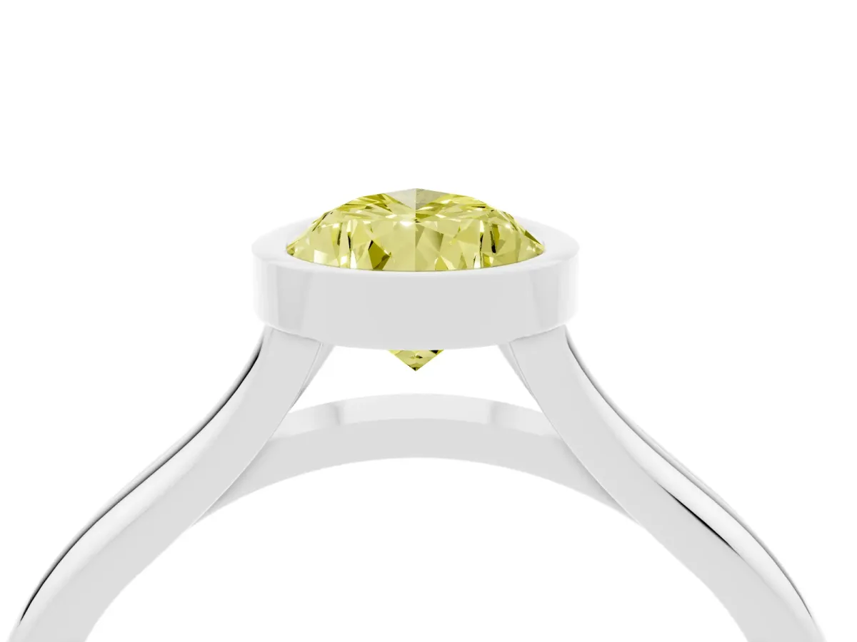 Fancy Yellow Bezel Set Pear Cut Cut Solitaire Ring with Tapered Band Silver