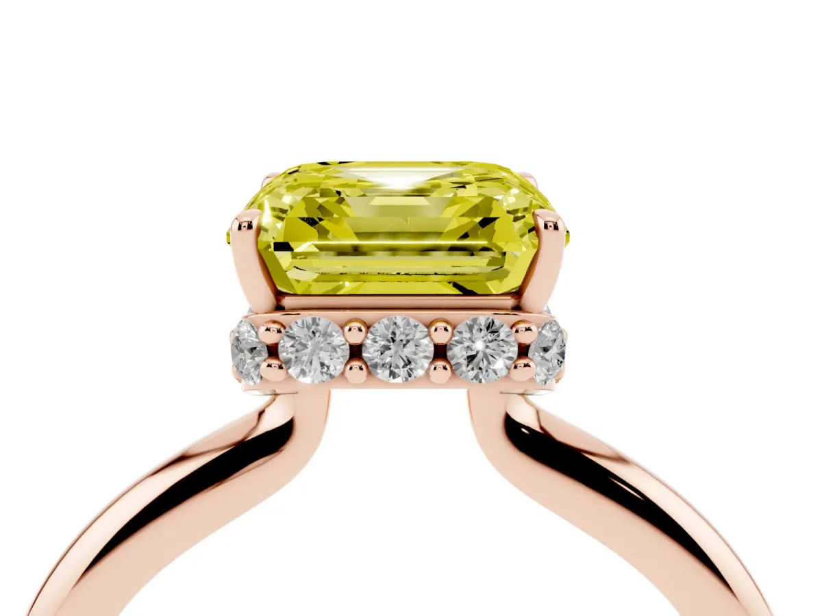 Fancy Yellow Asscher Cut Brilliant Solitaire Engagement Ring with Six-Prong Setting and Classic Band Rose gold