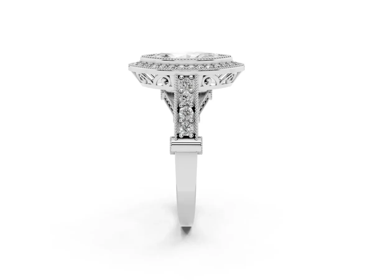 Marquise Cut Halo Diamond Split Shank Pave Ring Platinum