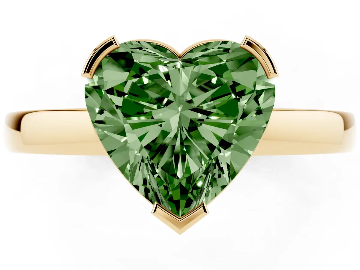 Fancy Green Heart Cut Cut Solitaire Ring with Four-Prong Setting and Classic Band Yellow gold