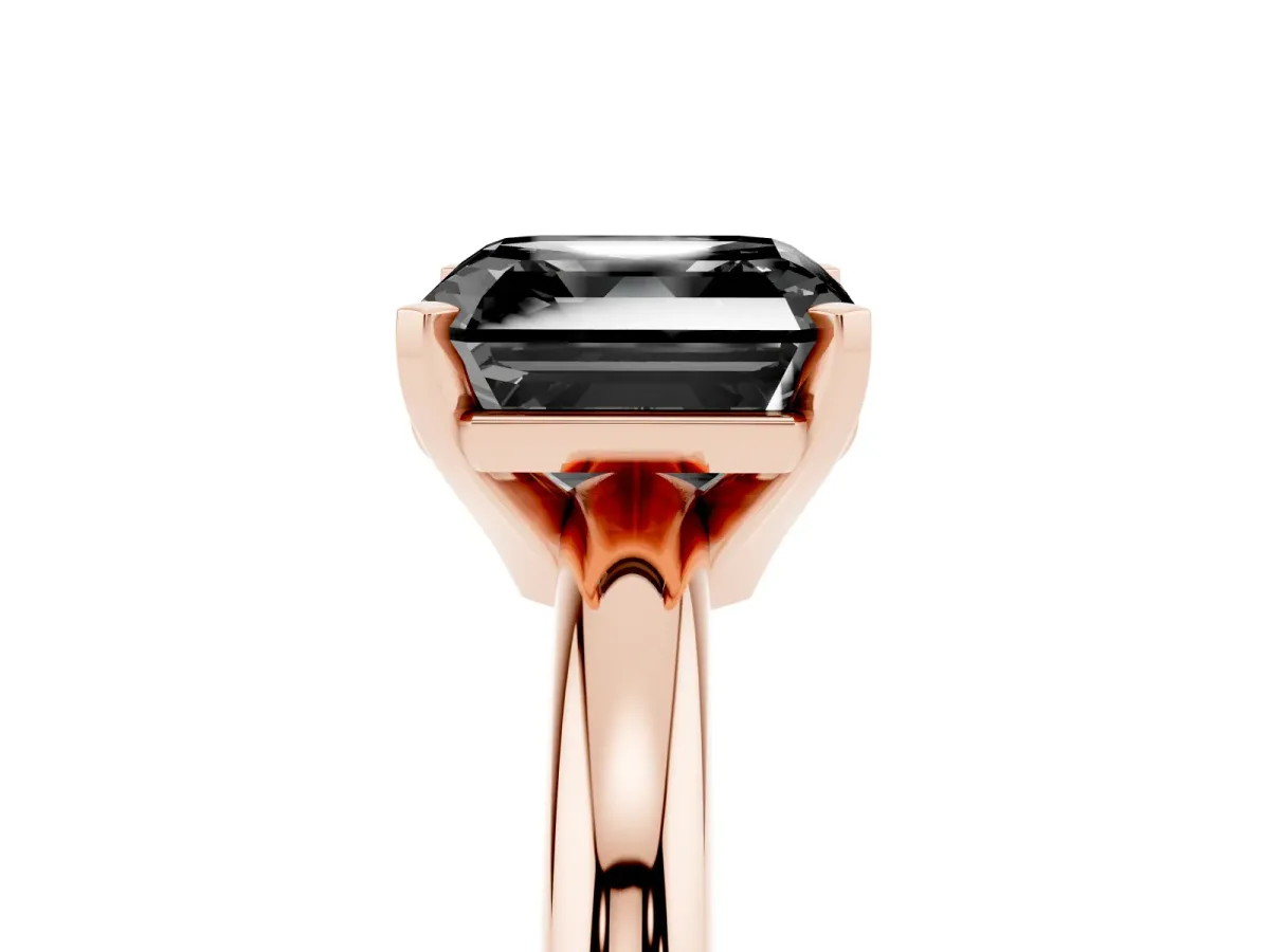 Fancy Black Asscher Cut Diamond Solitaire Engagement Ring with Round Band and Four-Prong Setting Rose gold