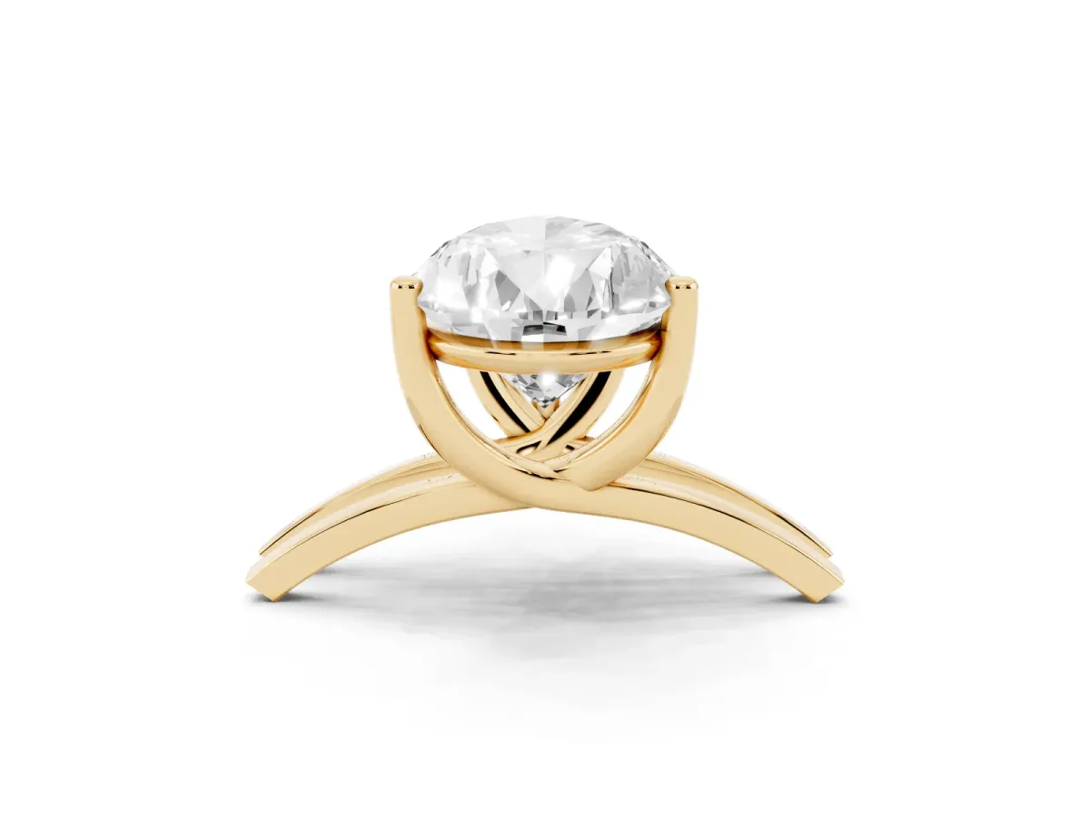 Pear Cut Cut Diamond Solitaire Engagement Ring with Tapered Plain Band and Four-Prong Setting Yellow gold