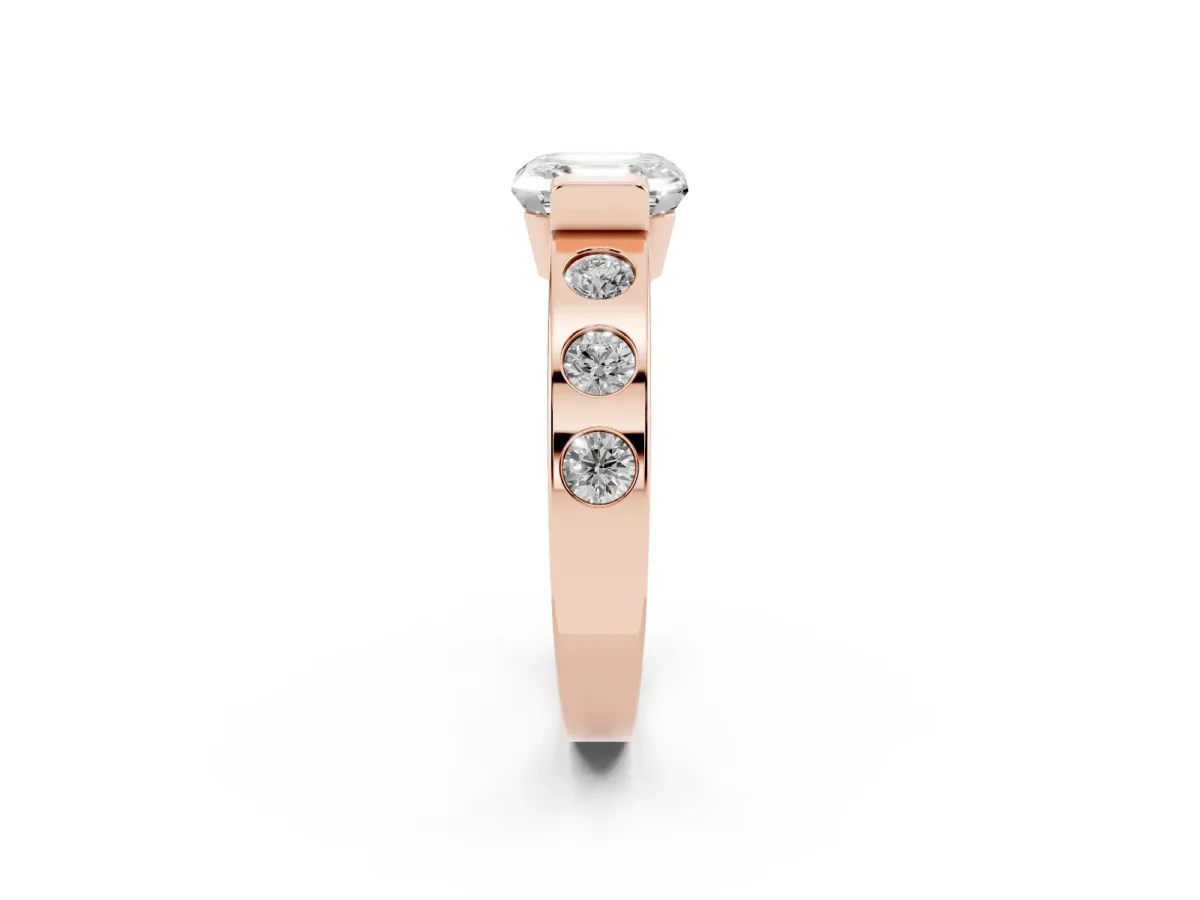 Asscher Cut Brilliant Channel-Set Diamond Ring with Bezel Prong Setting Rose gold