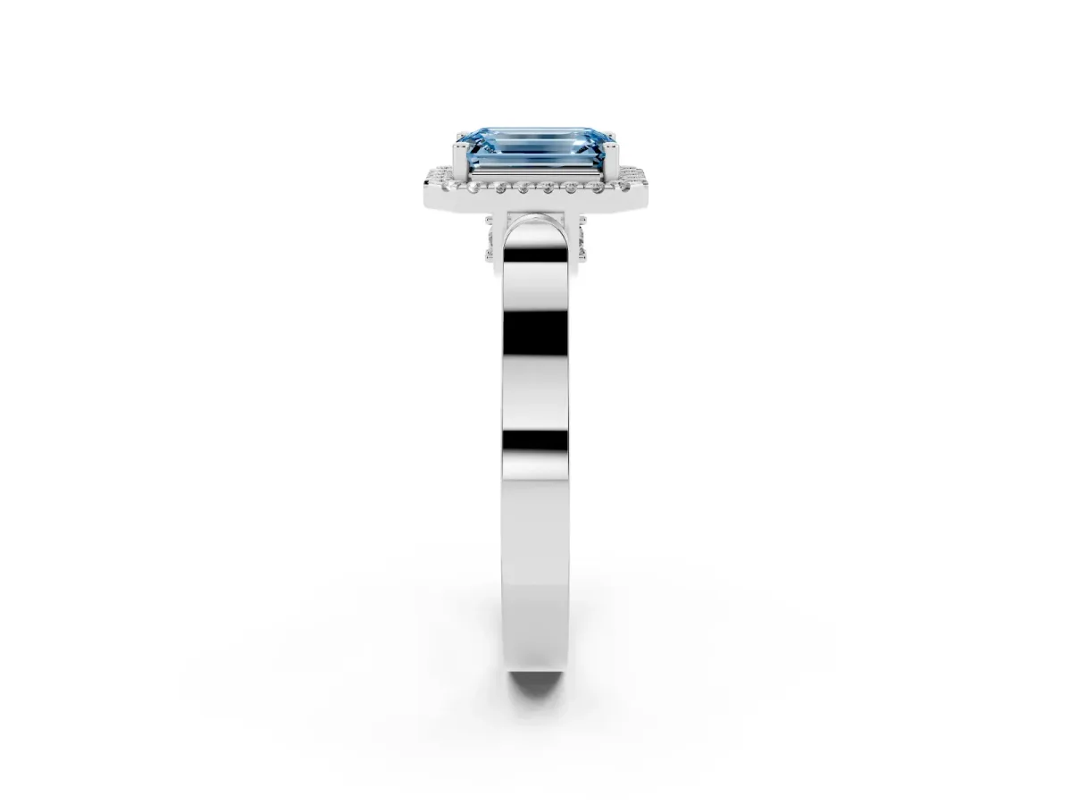 Fancy Blue Emerald Cut Halo Pave Split Shank Prong Setting Ring Platinum