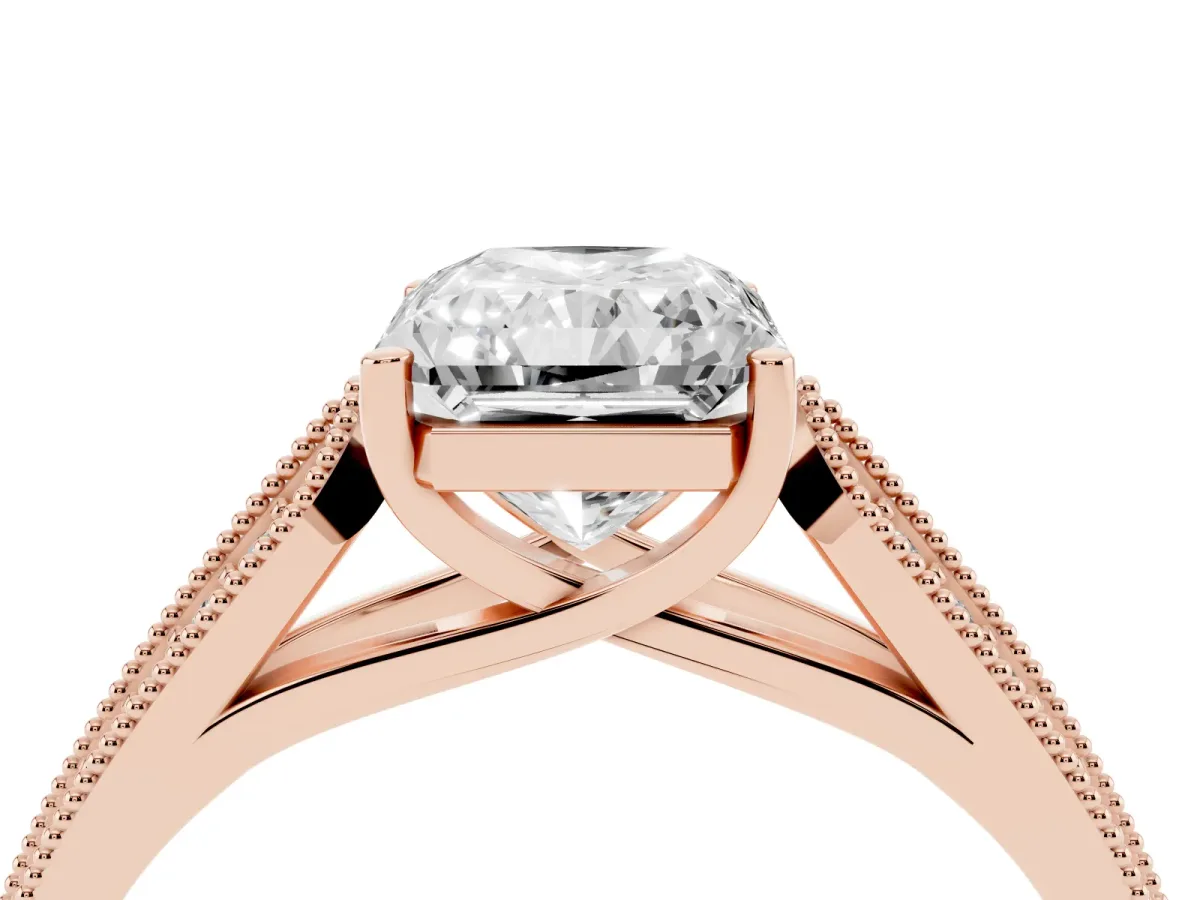 Radiant Cut Cut Pave Split Shank Engagement Ring with Four-Prong Setting Rose gold