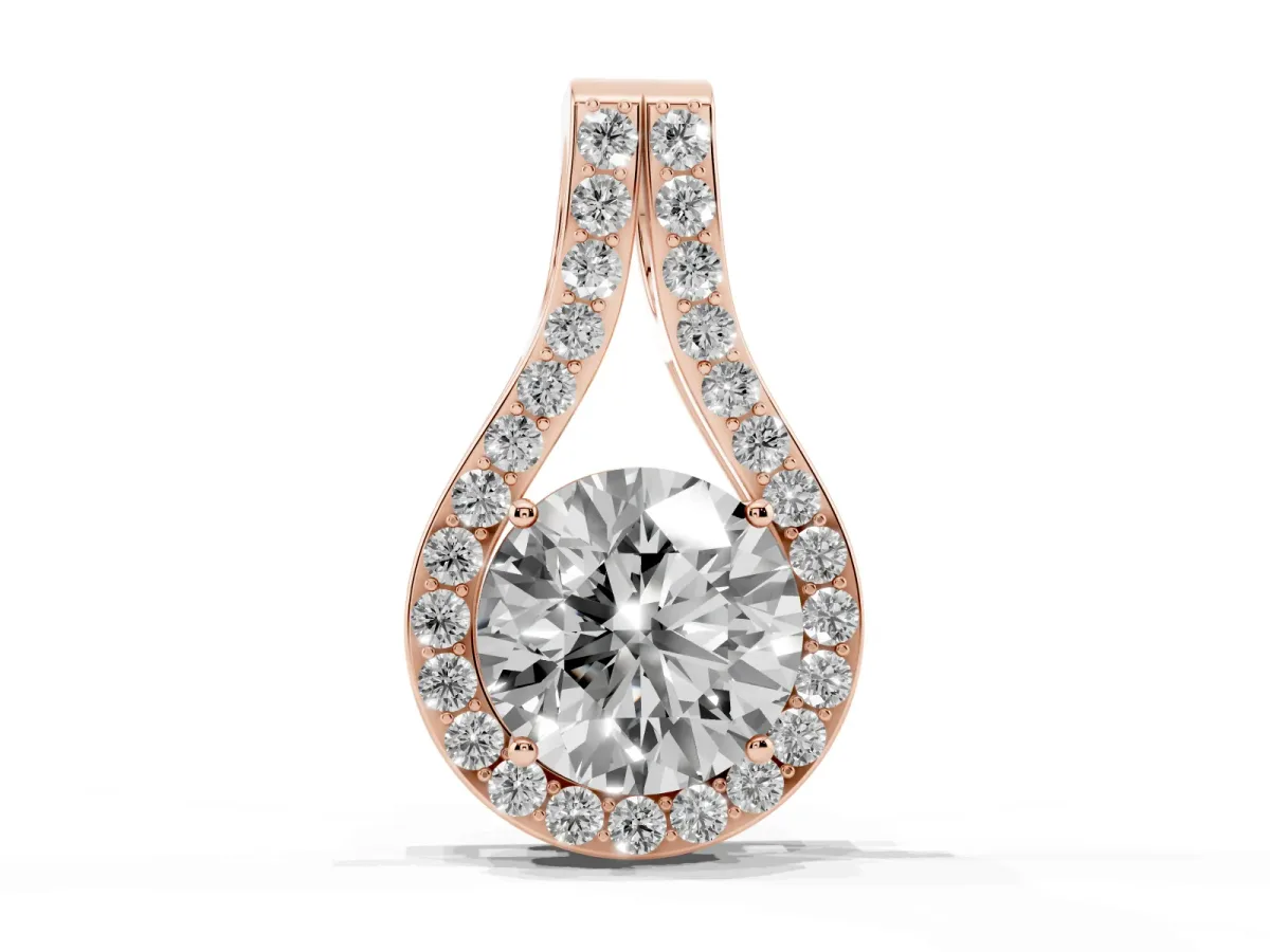 Round Halo Prong Set Pendant Rose gold