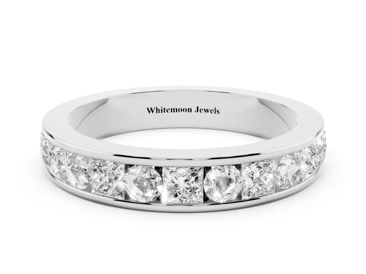 Princess Diamond Channel Set Promise Ring with Round Diamond Accents Silver