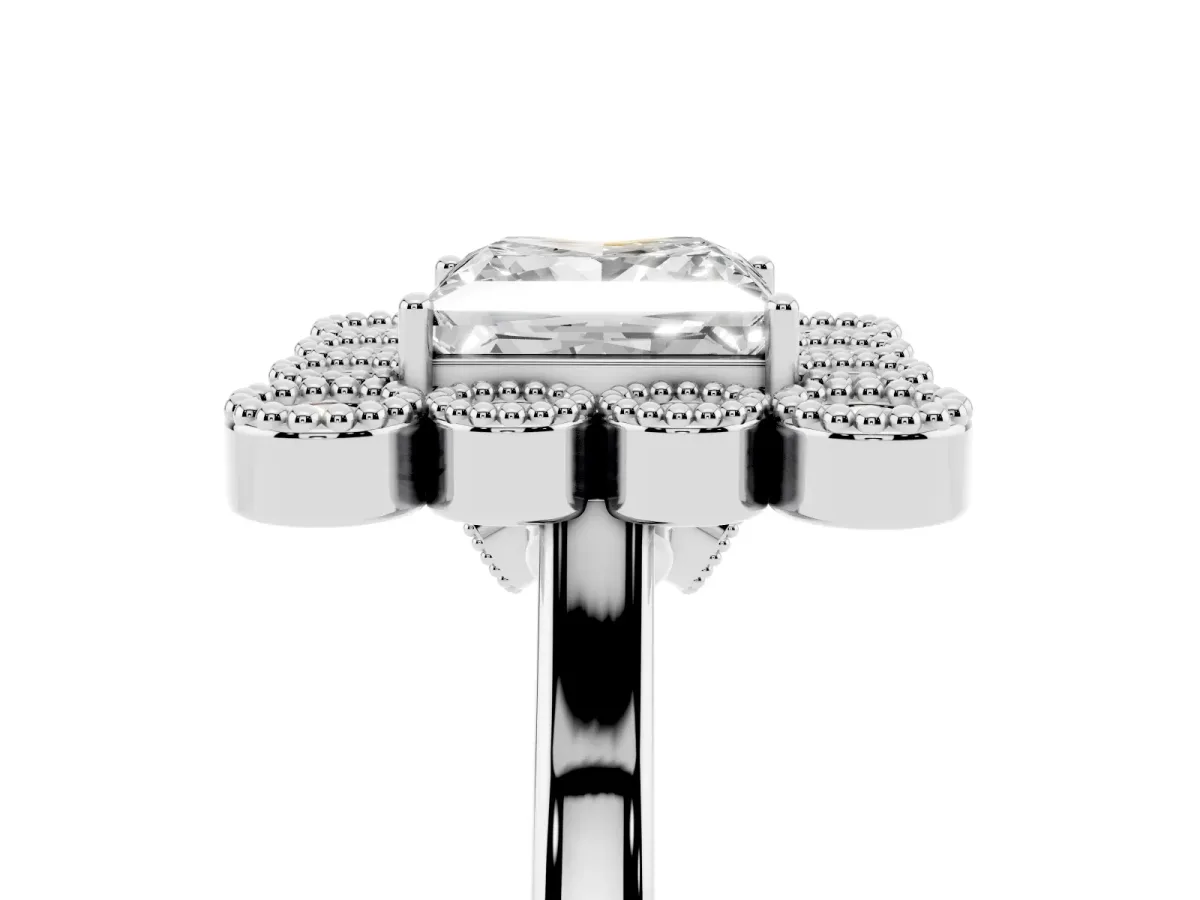 Princess Cut Halo Diamond Cluster Engagement Ring with Milgrain Bezel Setting and Solitaire Band Silver