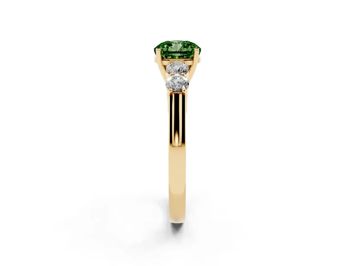 Fancy Green Cushion Cut Cut Diamond Five-Stone Prong Set White Gold Ring Yellow gold