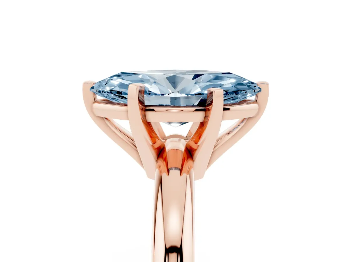 Fancy Blue Marquise Cut Diamond Solitaire Engagement Ring with Round Band and Four-Prong Setting Rose gold