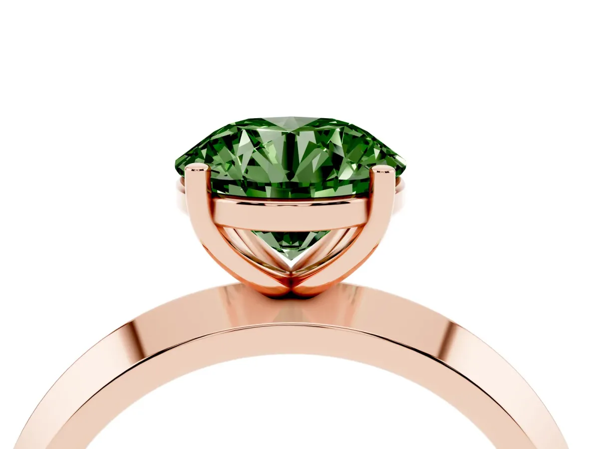 Fancy Green Round Cut Cut Solitaire Engagement Ring with Flat Band and Four-Prong Setting Rose gold
