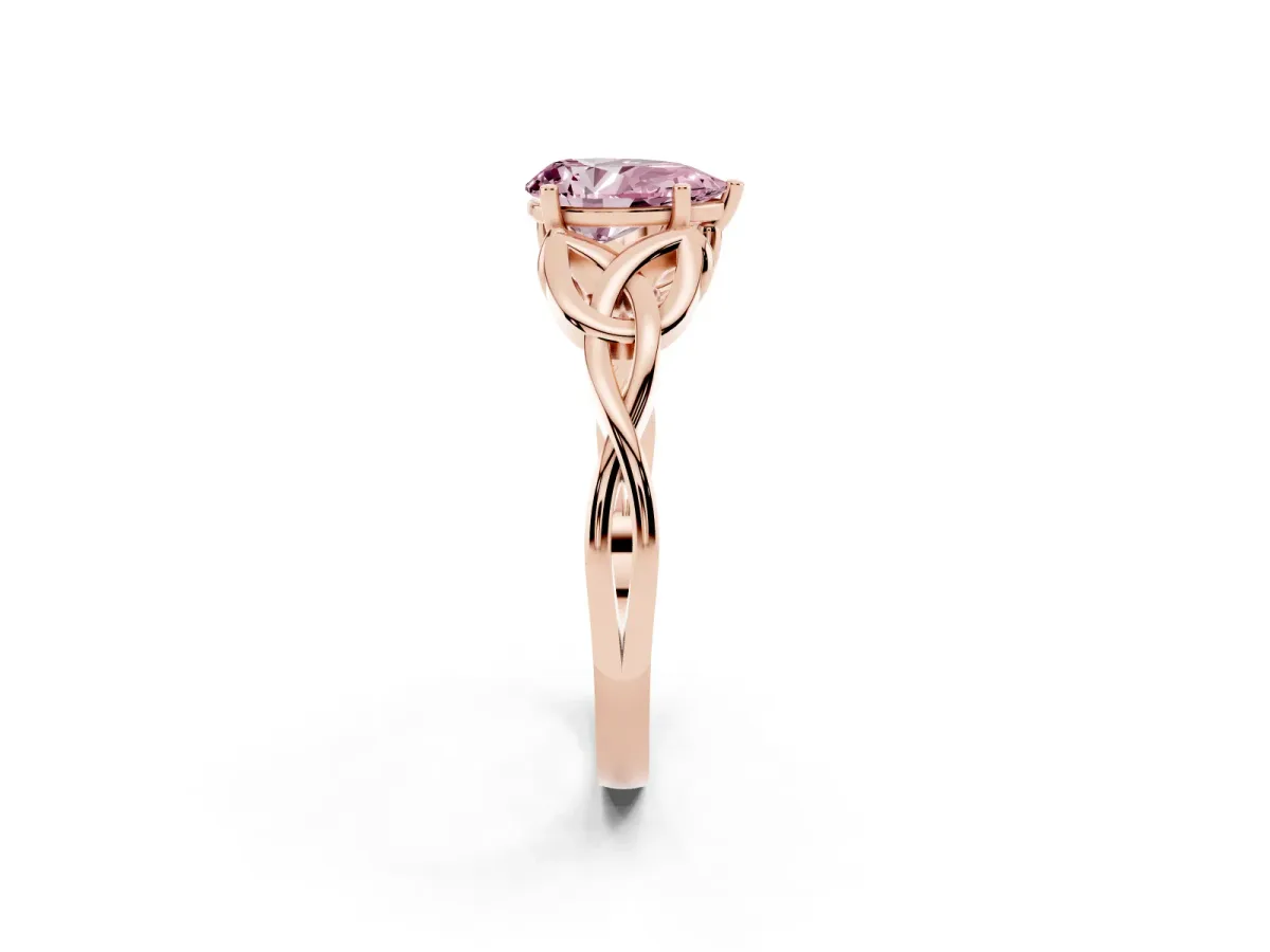 Fancy Pink Pear Cut Diamond Solitaire Engagement Ring with Celtic Knot Band and Four-Prong Setting Rose gold