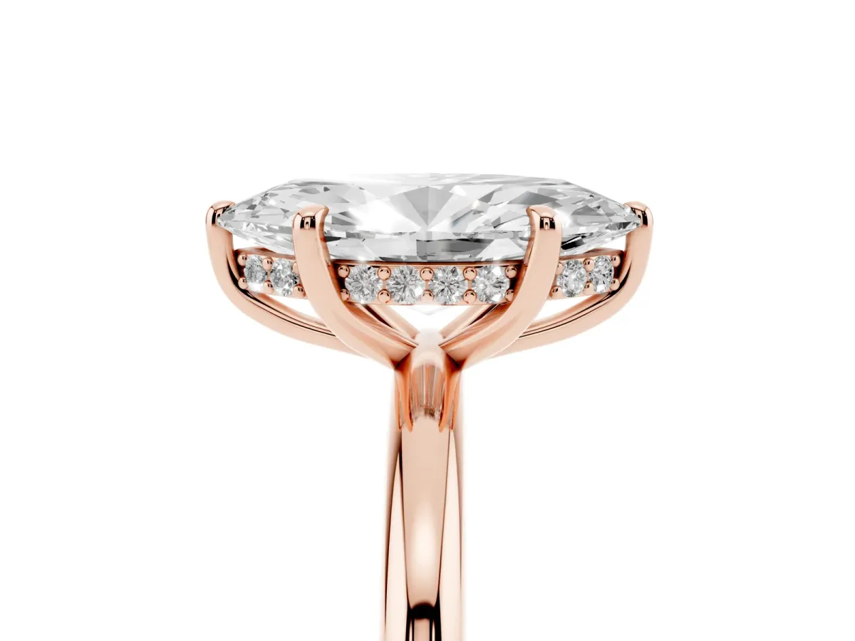 Marquise Cut Diamond Solitaire Ring with Thin Band and Four-Prong Setting Rose gold