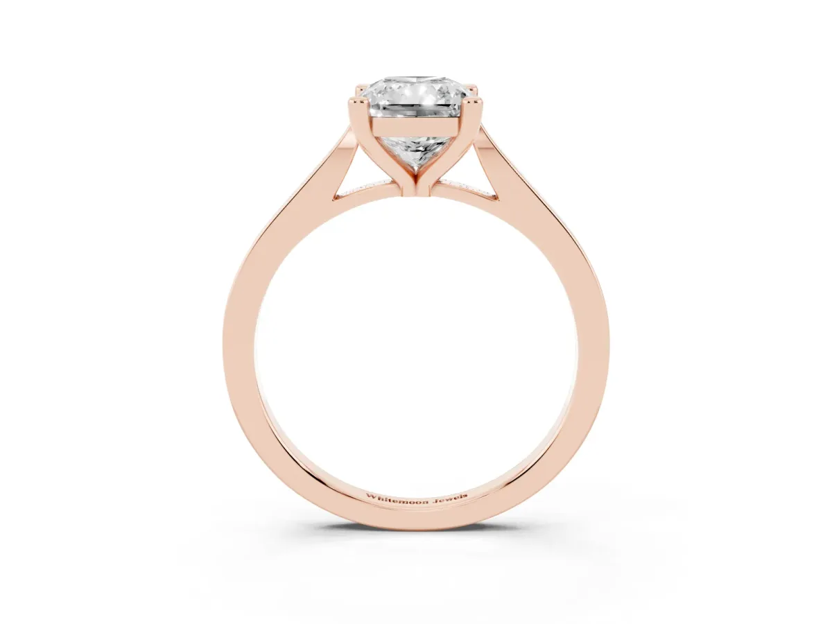 Radiant Cut Solitaire Diamond Ring with Four-Prong Setting and Tapered Band Rose gold