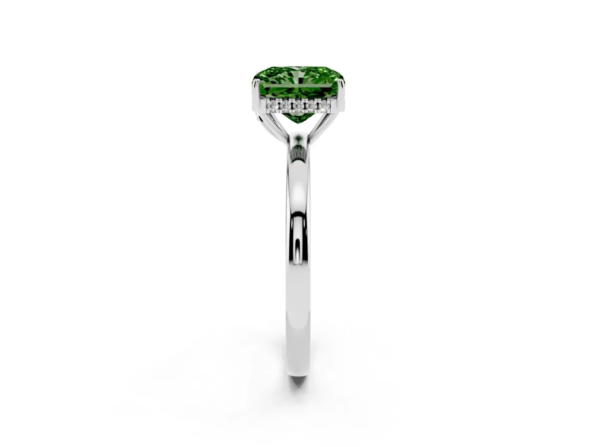 Fancy Green Radiant Cut Solitaire Diamond Ring with Prong Setting and Plain Band White gold