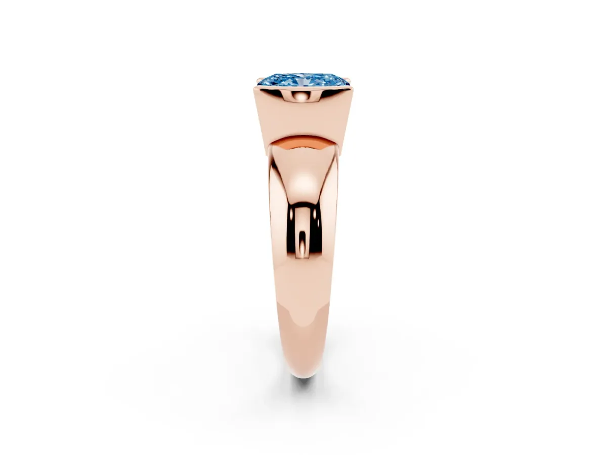 Fancy Blue Radiant Cut Solitaire Tension Set Diamond Ring with Wide Band Rose gold
