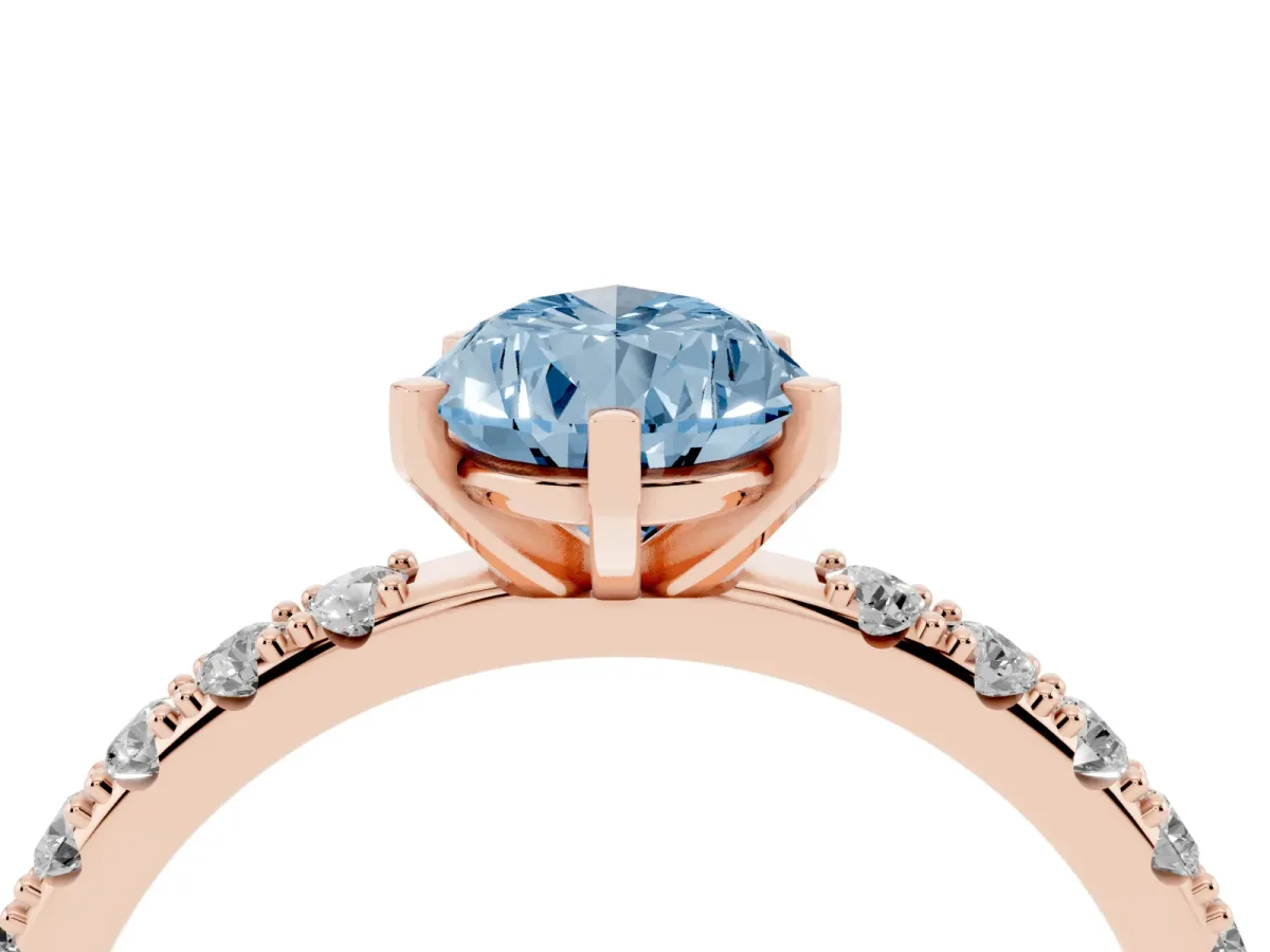Fancy Blue Pear Cut Diamond Solitaire Pavé Band with Four-Prong Setting Rose gold