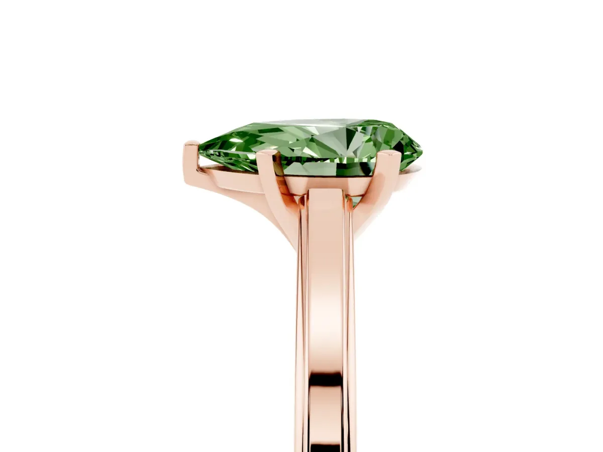 Fancy Green Pear Cut Solitaire Diamond Ring with Four-Prong Setting and Classic Band Rose gold