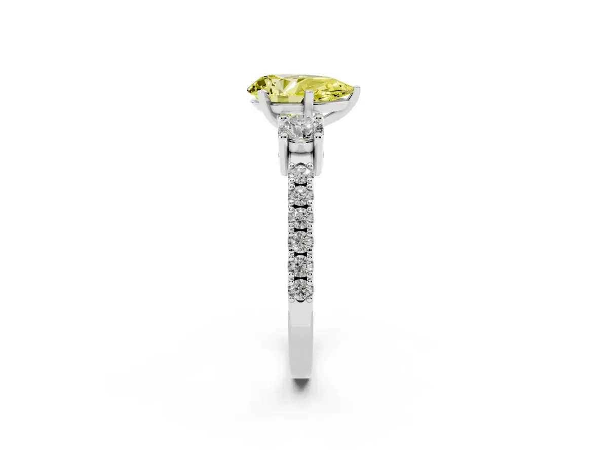 Fancy Yellow Pear Cut Three-Stone Diamond Pavé Band with Prong Setting Silver