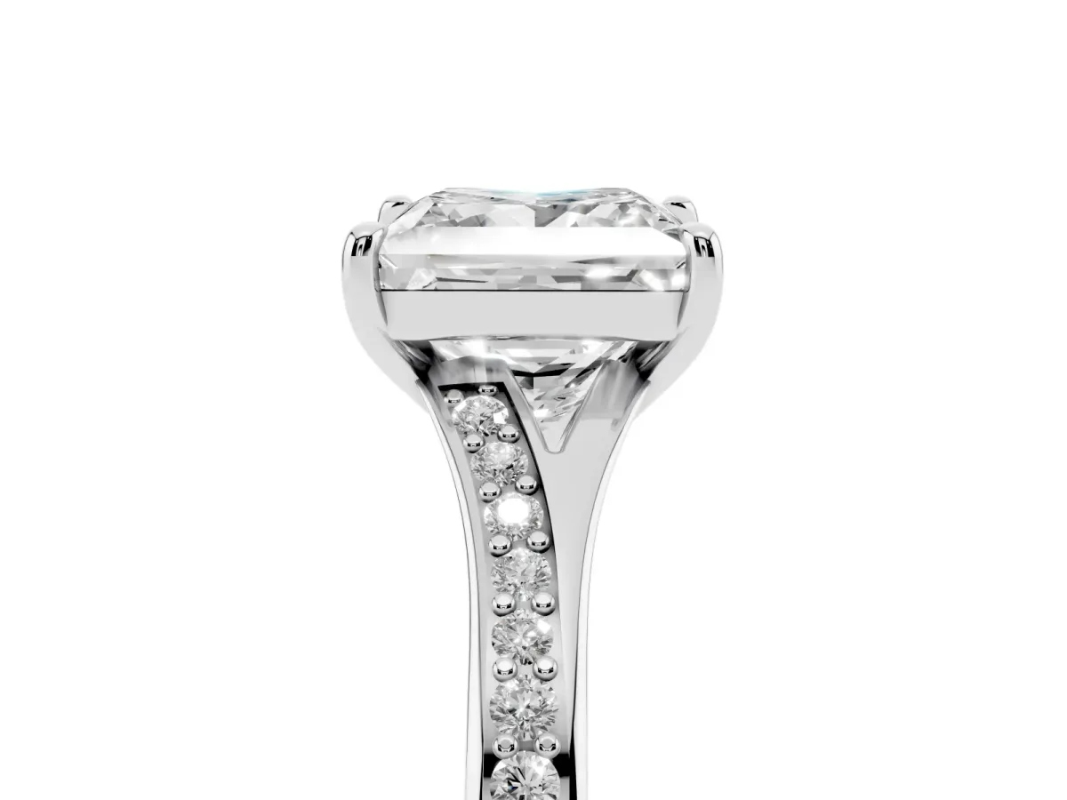 Princess Cut Diamond Solitaire Ring with Pavé Band and Prong Setting Silver