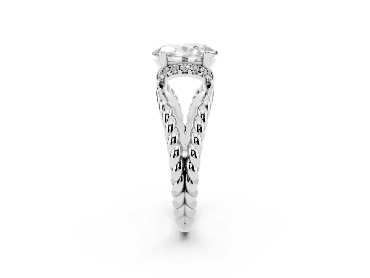 Oval Cut Halo Twisted Band Four-Prong Ring Silver