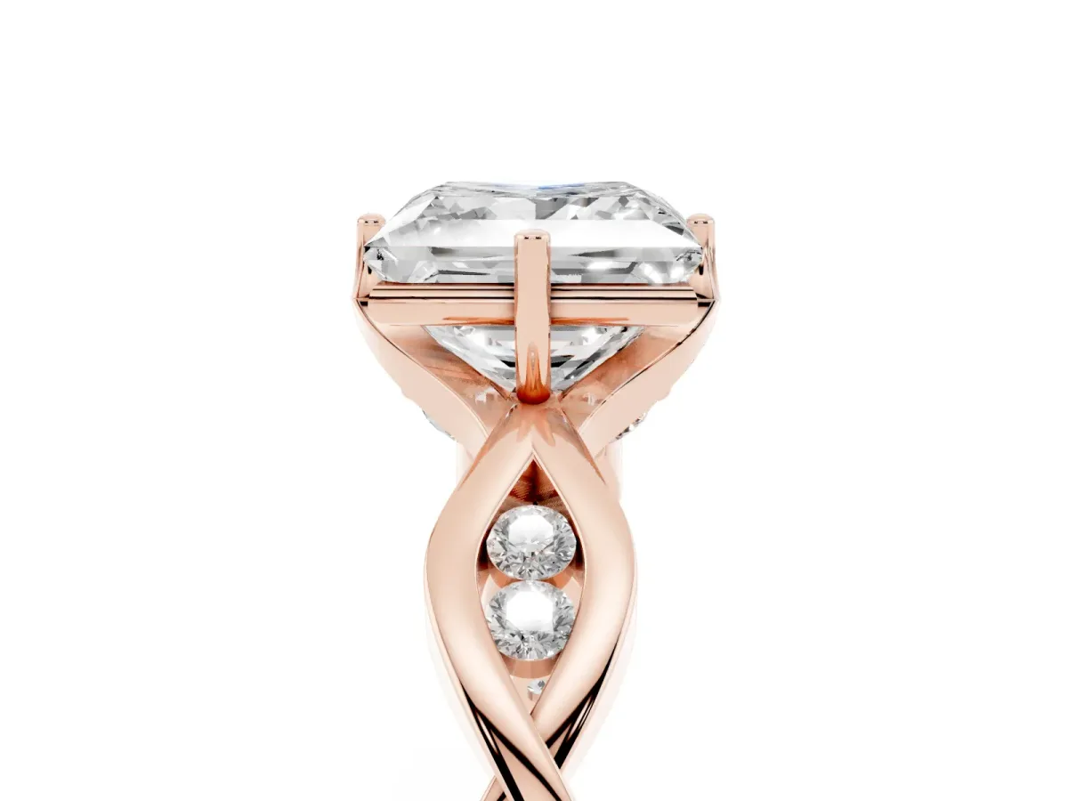 Princess Cut Solitaire Twist Band with Leaf Prong Setting Rose gold