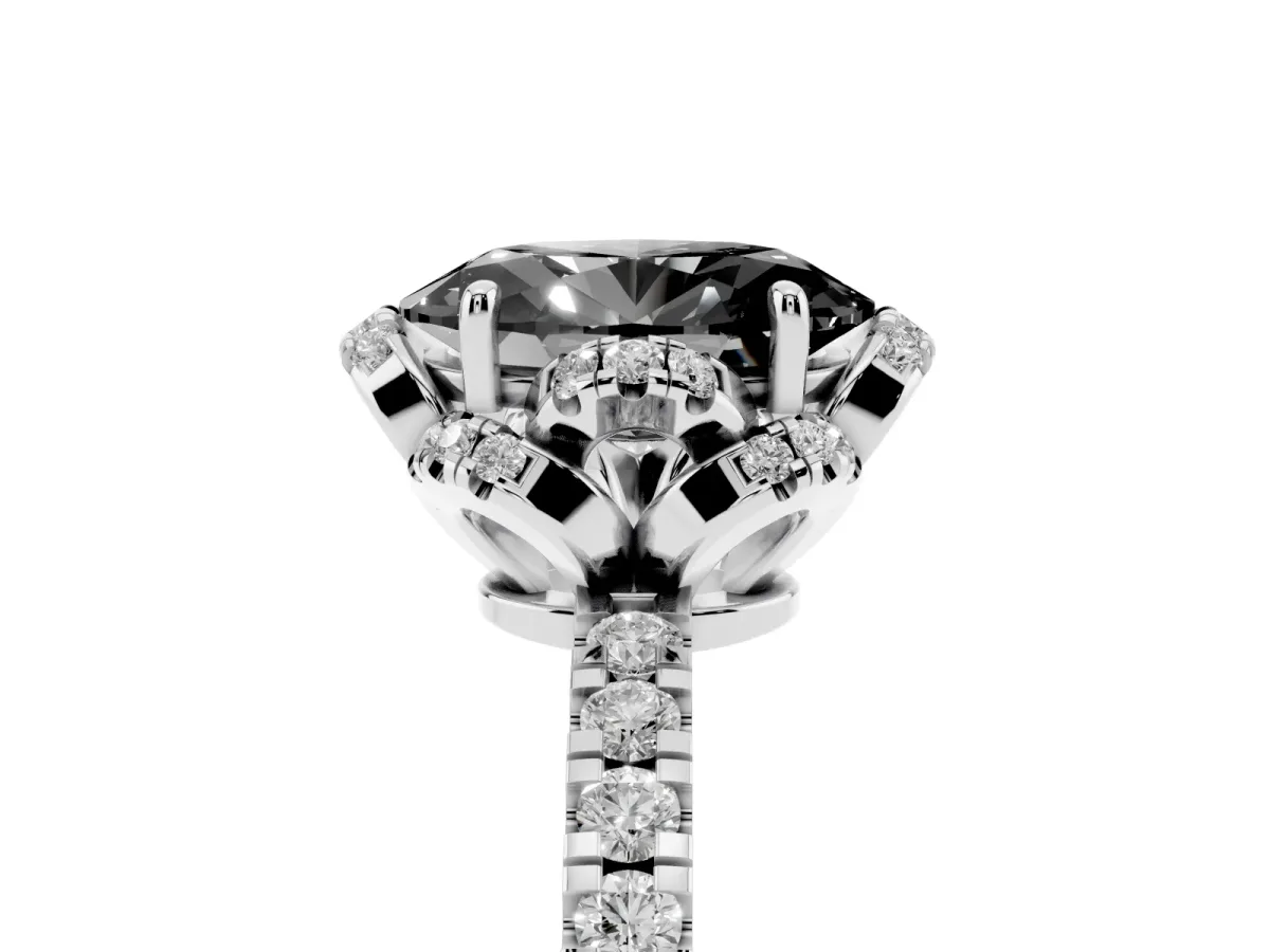 Fancy Black Oval Cut Diamond Halo Pave Band with Four-Prong Setting Silver