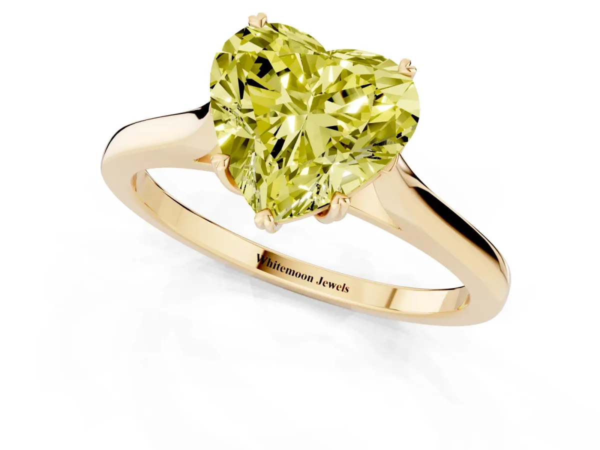 Fancy Yellow Heart Cut Solitaire Heart Prong Engagement Ring with Tapered Band Yellow gold