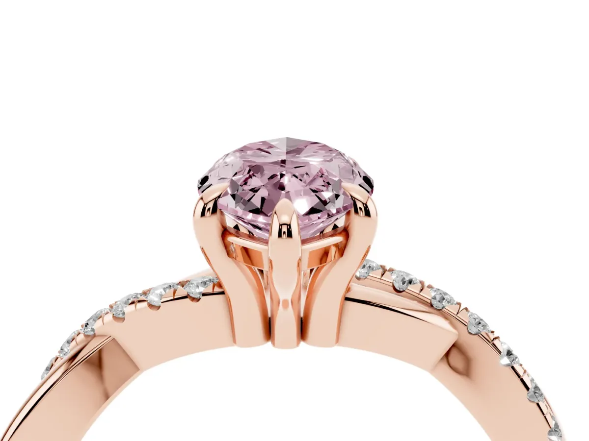 Fancy Pink Marquise Cut Cut Diamond Twist Band Solitaire with Prong Setting Rose gold