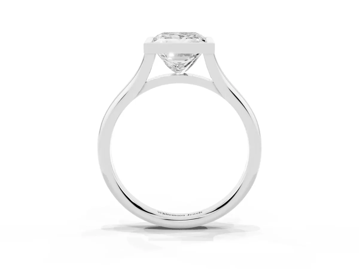 Bezel Set Princess Cut Cut Solitaire Ring with Tapered Band Silver