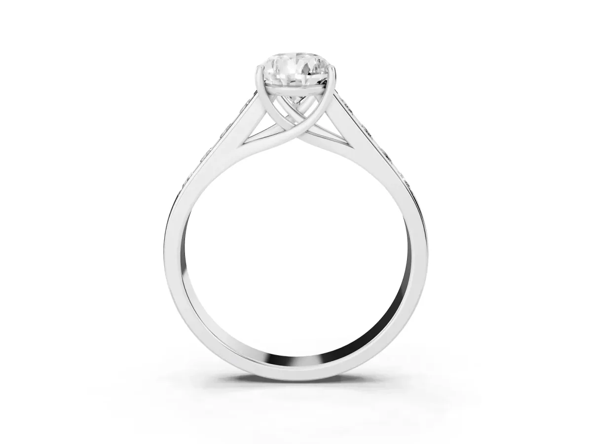 Pear Cut Brilliant Channel-Set Solitaire Ring with Four-Prong Setting Silver