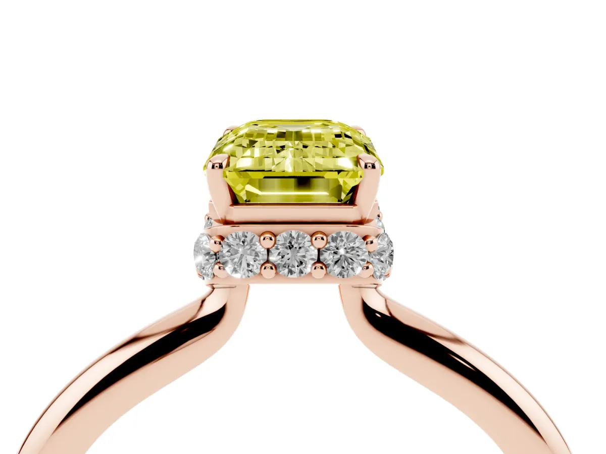 Fancy Yellow Emerald Cut Brilliant Solitaire Engagement Ring with Six-Prong Setting and Classic Band Rose gold